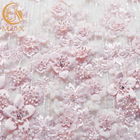 उत्कृष्ट 3 डी फूल फीता अनुकूलित कढ़ाई 1 यार्ड लंबाई गुलाबी पुष्प फीता कपड़ा