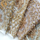 कढ़ाई हस्तनिर्मित सोने का रंग फीता सामग्री शादी की पोशाक के लिए MDX फीता कपड़ा