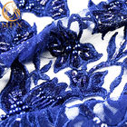 135 सेमी चौड़ाई नेवी ब्लू कढ़ाई ट्यूल लेस फैब्रिक फैशन हैंडवर्क