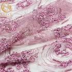 शादी की पोशाक गुलाबी भारी मनके फीता कपड़ा अनुकूलित 20% पॉलिएस्टर