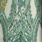 दुल्हन की पोशाक के लिए परिष्कृत हरी मनके फीता कपड़ा / फीता सामग्री कपड़ा