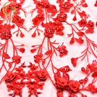 भव्य 3 डी कढ़ाई फीता पिपली हस्तकला मनके लाल रंग का फीता