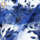 डार्क ब्लू वेडिंग ड्रेस फीता फैब्रिक 55 इंच चौड़ाई स्फटिक सजावट