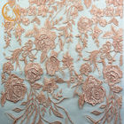 अच्छा नायलॉन कढ़ाई मेष फीता कपड़ा / गुलाबी फीता सामग्री 91.44 सेमी लंबाई: