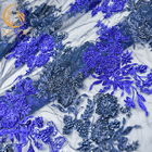 बच्चों की पोशाक के लिए रॉयल ब्लू मनके फीता कपड़ा 80% नायलॉन पानी में घुलनशील 140 सेमी चौड़ाई: