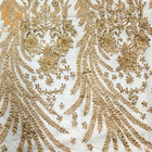 महिला पार्टी के कपड़े के लिए लक्जरी सोना भारी मनके चमकदार फीता कपड़ा