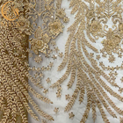 महिला पार्टी के कपड़े के लिए लक्जरी सोना भारी मनके चमकदार फीता कपड़ा