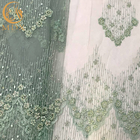 पोशाक बनाने के लिए हस्तनिर्मित ग्रीन मेष उत्तम मोती फीता कपड़ा